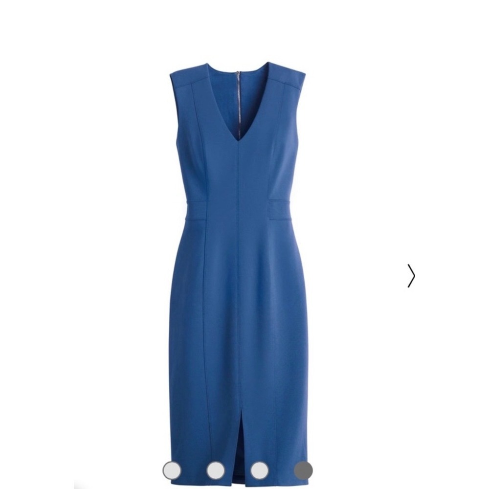 White House Black Market Blue V-Neck Sleeveless Sheath Dress Size 6 Gold Zipper